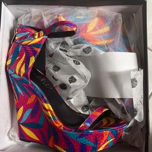 Size 9 Machi Wedge. Fushia Pink, Purple, Baby Blue, Teal, Yellow and Orange